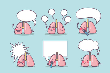 Happy lung cartoon with billboard