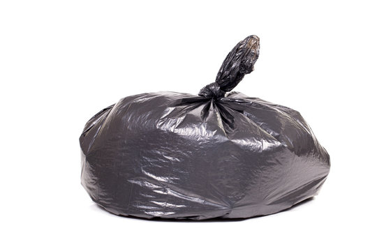 close up of a garbage bag on white background