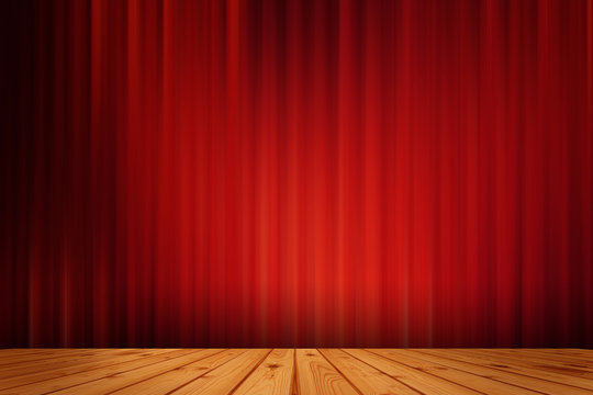 Red black drape cinema  and wood floor