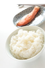  Japanese food, grilled Salmon and rice