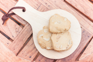 Cashew cookies on wooden plate