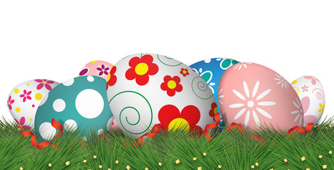 color easter eggs on grass. white background [clipping path]