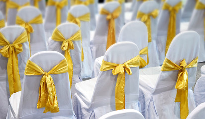 Luxury white Chair  and Gold bow tie in The gala