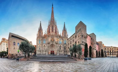 Crédence de cuisine en verre imprimé Barcelona Panorama de la cathédrale de Barcelone. Espagne. Barri gothique