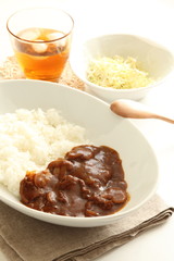 Japanese food, stew beef and mushroom Hayashi rice