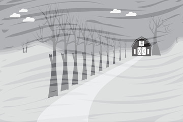 Beautiful season with barn and trees background