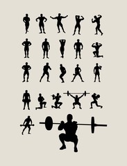Body Building and Lifting Weights Silhouettes, art vector design
