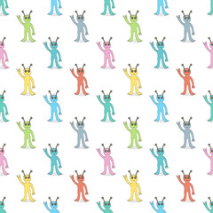 Multicolor aliens seamless pattern