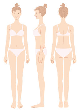 女性のからだ　正面　横向き　後姿　下着