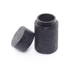 Black woven bamboo holder with lid isolated on white