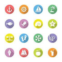 colorful flat icon set 9 on circle with long shadow for web design, user interface (UI), infographic and mobile application (apps)