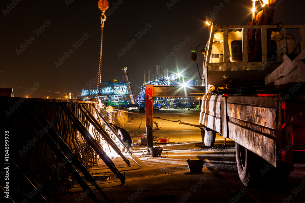 Wall mural express way construction site at night