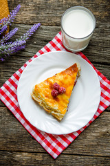 delicious pie with cottage cheese with raspberry