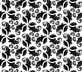 Floral ornament. Seamless abstract background with fine black and white pattern