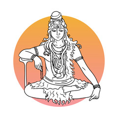 cartoon doodle lord Shiva sitting in lotus pose in meditation