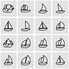 Vector line sailboat icon set. Sailboat Icon Object, Sailboat Icon Picture, Sailboat Icon Image - stock vector