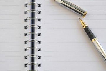 The blank notebook and a silver pen.
