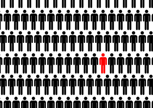 One man in crowd. Think different illustration.