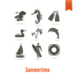 Summer and Beach Simple Flat Icons