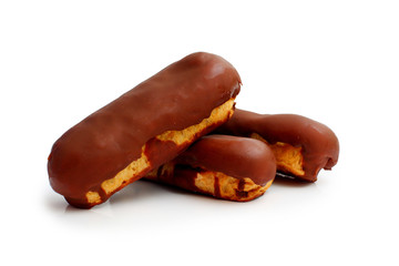 cake eclairs on a white background