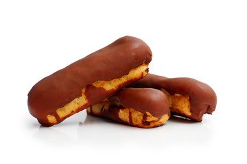 cake eclairs on a white background