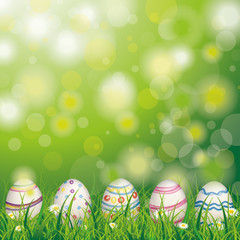 Easter Natural Eggs Grass Daisy Flowers Bokeh