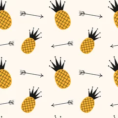 Behang Ananas gele zwarte ananas naadloze vector patroon achtergrond illustratie met pijlen