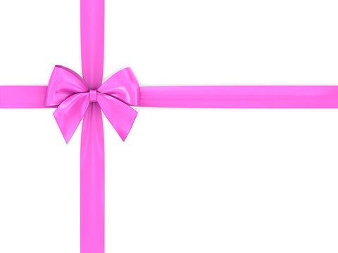 Pink ribbon bow on a white background.
