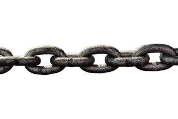 Closeup of rusty chain link segment isolated