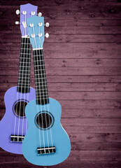 Obraz premium A number of acoustic guitars in the background. Write text