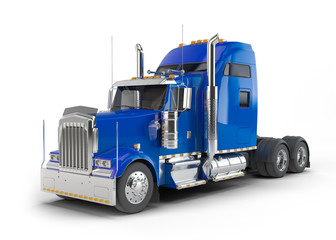Blue american truck isolated on white background