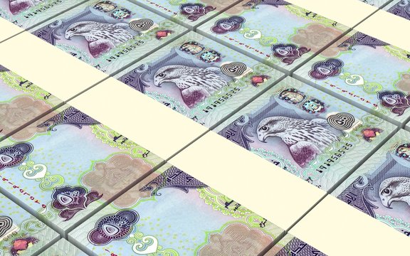 United Arab Emirates dirhams bills stacks background. Computer generated 3D photo rendering.