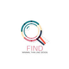 Vector thin line design logo magnifying glass, search and find or zoom logotype concept. Linear minimalistic business icon