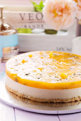 Fresh passion fruit cheesecake dessert