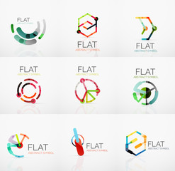 Logo collection - abstract minimalistic linear flat design. Business hi-tech geometric symbols, multicolored segments lines