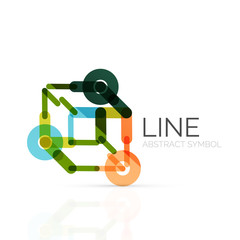 Linear abstract logo, connected multicolored segments of lines geometrical figure