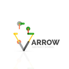 Linear arrow abstract logo, connected multicolored segments of lines in directional pointer figure