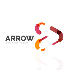 Linear arrow abstract logo, connected multicolored segments of lines in directional pointer figure