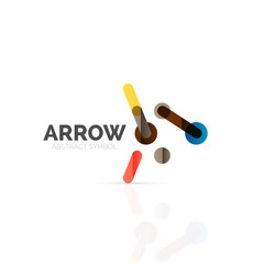 Linear arrow abstract logo, connected multicolored segments of lines in directional pointer figure