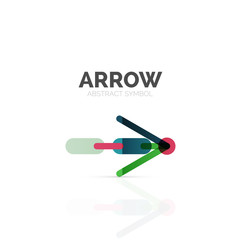 Linear arrow abstract logo, connected multicolored segments of lines in directional pointer figure