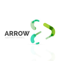 Linear arrow abstract logo, connected multicolored segments of lines in directional pointer figure