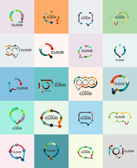 Set of flat linear design speech cloud logos. Talk bubbles, modern geometric industrial thin line icons