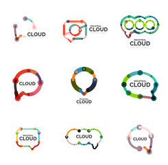 Set of flat linear design speech cloud logos. Talk bubbles, modern geometric industrial thin line icons