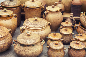 Group of traditional handmade pottery
