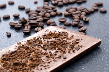 Chocolate pieces on a stone table