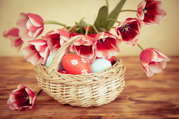 Easter eggs on wooden table