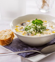 Rice, chicken, corn soup