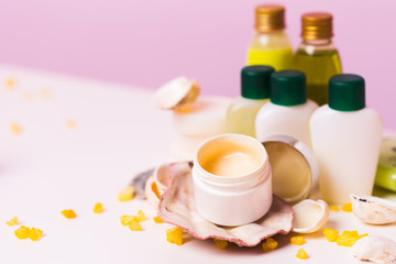 Spa cosmetic bottles