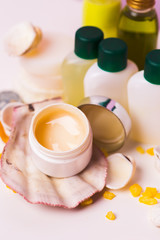 Spa cosmetic bottles