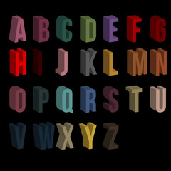 Set of 3d vector colorful alphabet letters isolated on black background